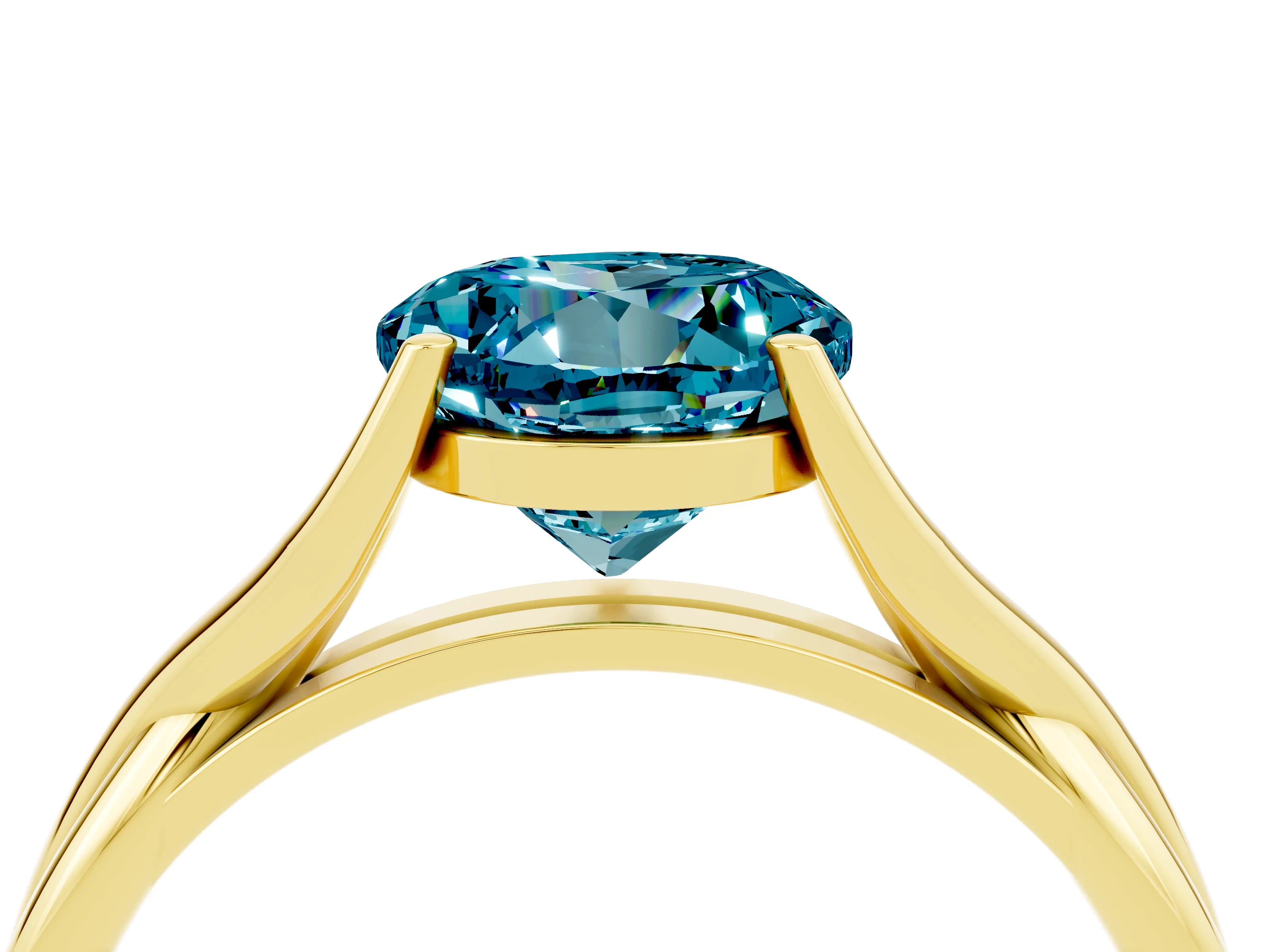 Yellow gold Round Cut Blue Topaz Solitaire Twist Band Prong Setting Ring_64