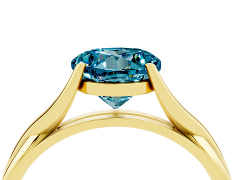 Yellow gold Round Cut Blue Topaz Solitaire Twist Band Prong Setting Ring_64