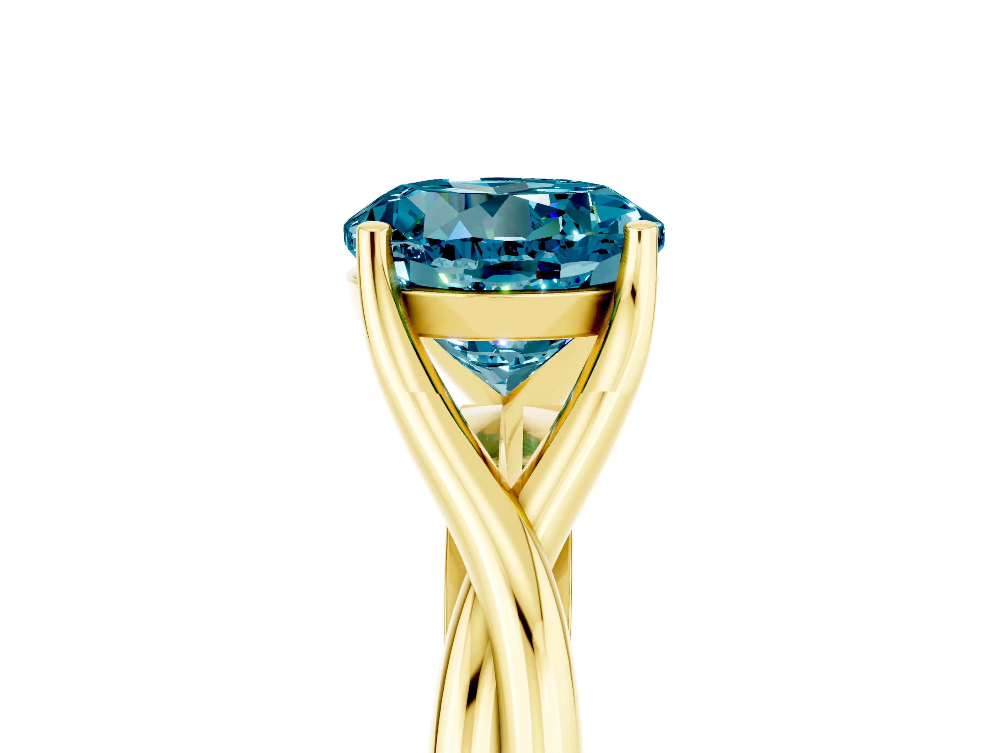 Yellow gold Round Cut Blue Topaz Solitaire Twist Band Prong Setting Ring_65