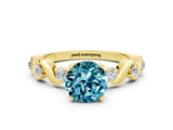 Yellow gold Round Cut Blue Topaz Solitaire Twisted Band with Round  Accents and Prong Setting_12