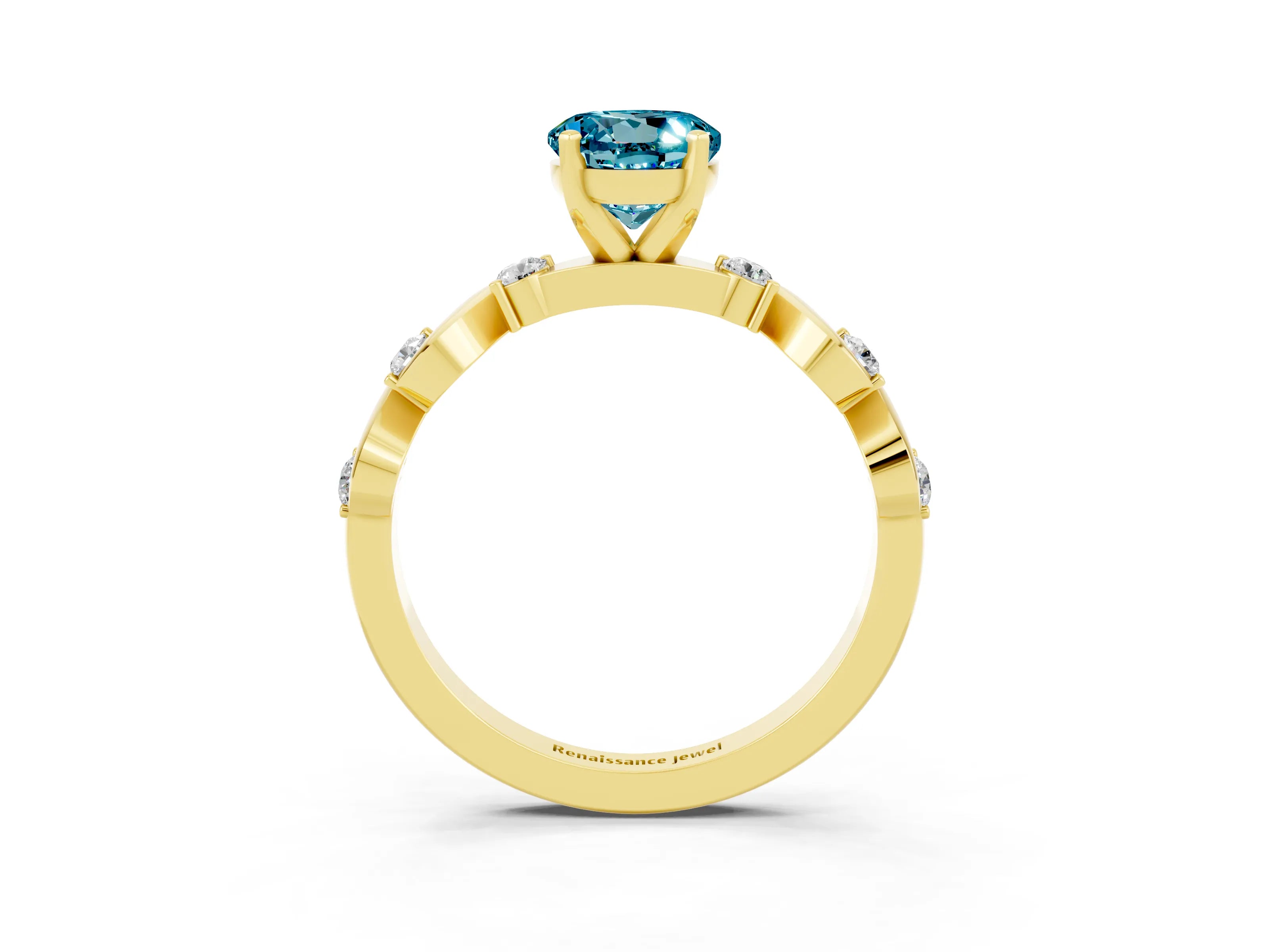 Yellow gold Round Cut Blue Topaz Solitaire Twisted Band with Round  Accents and Prong Setting_15