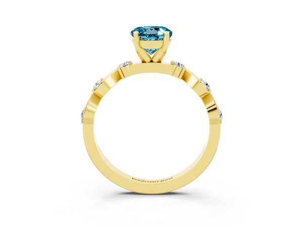 Yellow gold Round Cut Blue Topaz Solitaire Twisted Band with Round  Accents and Prong Setting
