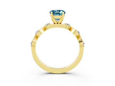 Yellow gold Round Cut Blue Topaz Solitaire Twisted Band with Round  Accents and Prong Setting_15