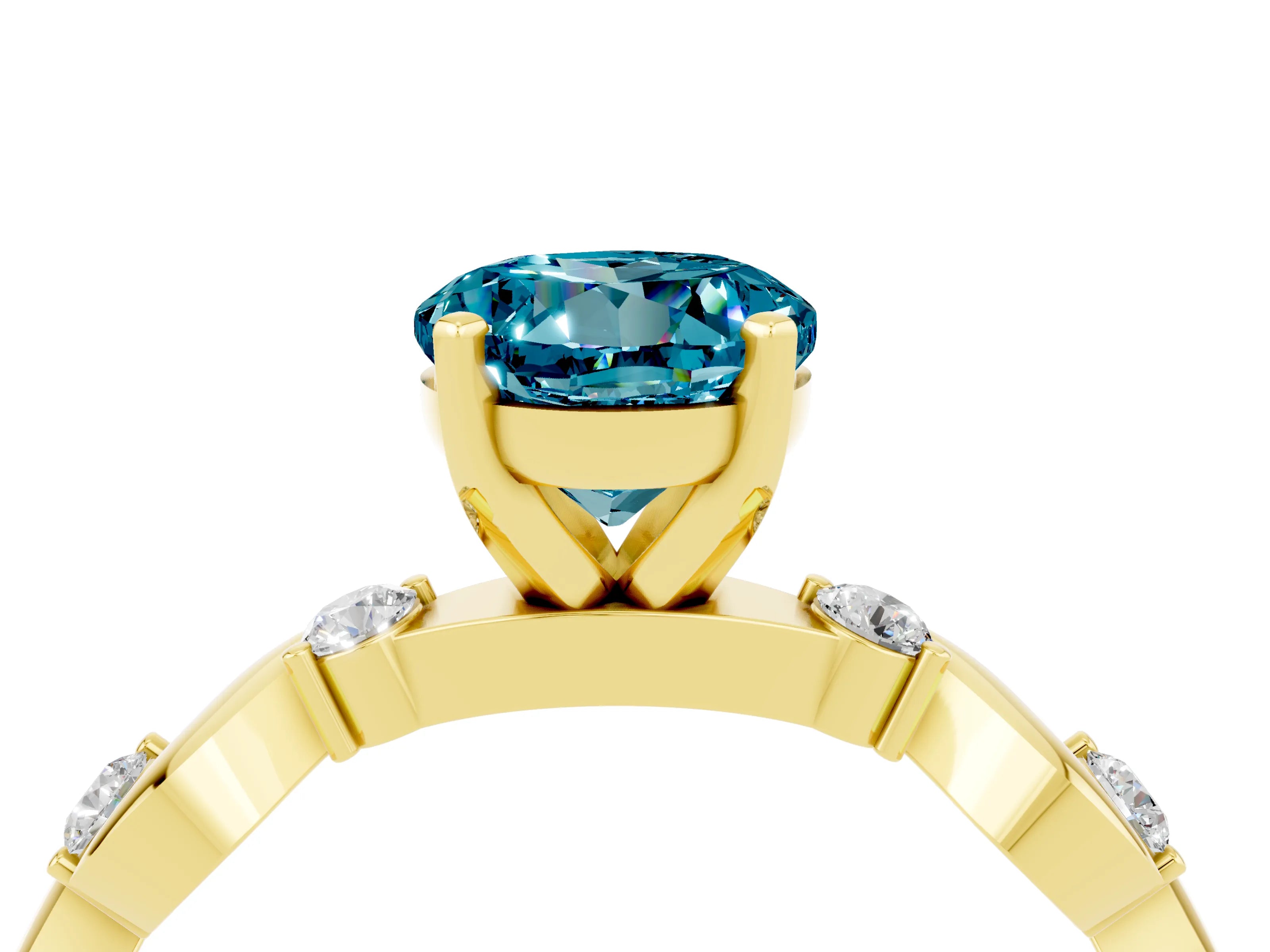Yellow gold Round Cut Blue Topaz Solitaire Twisted Band with Round  Accents and Prong Setting_16