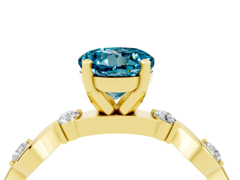 Yellow gold Round Cut Blue Topaz Solitaire Twisted Band with Round  Accents and Prong Setting_16