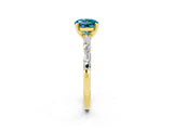 Yellow gold Round Cut Blue Topaz Solitaire with Side Baguettes and Channel Set Band_2