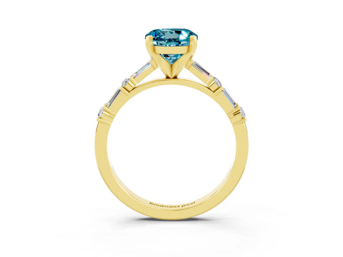 Yellow gold Round Cut Blue Topaz Solitaire with Side Baguettes and Channel Set Band_3