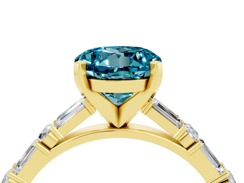 Yellow gold Round Cut Blue Topaz Solitaire with Side Baguettes and Channel Set Band_4