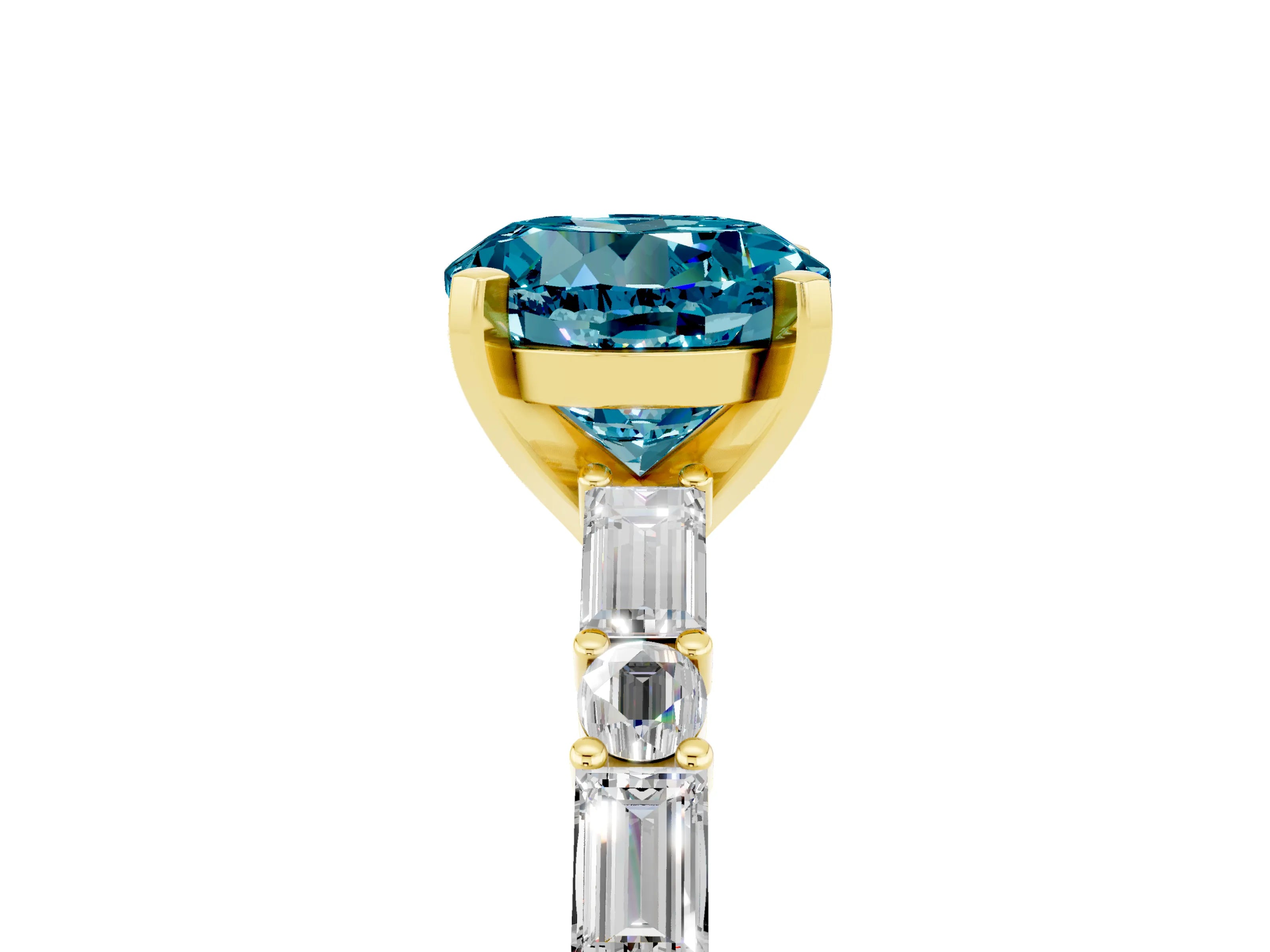 Yellow gold Round Cut Blue Topaz Solitaire with Side Baguettes and Channel Set Band_5