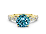 Yellow gold Round Cut Blue Topaz Solitaire with Side Stones, Pave Band, Four-Prong Setting_24