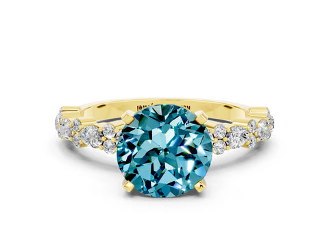 Yellow gold Round Cut Blue Topaz Solitaire with Side Stones, Pave Band, Four-Prong Setting_24