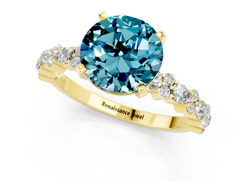Yellow gold Round Cut Blue Topaz Solitaire with Side Stones, Pave Band, Four-Prong Setting_25
