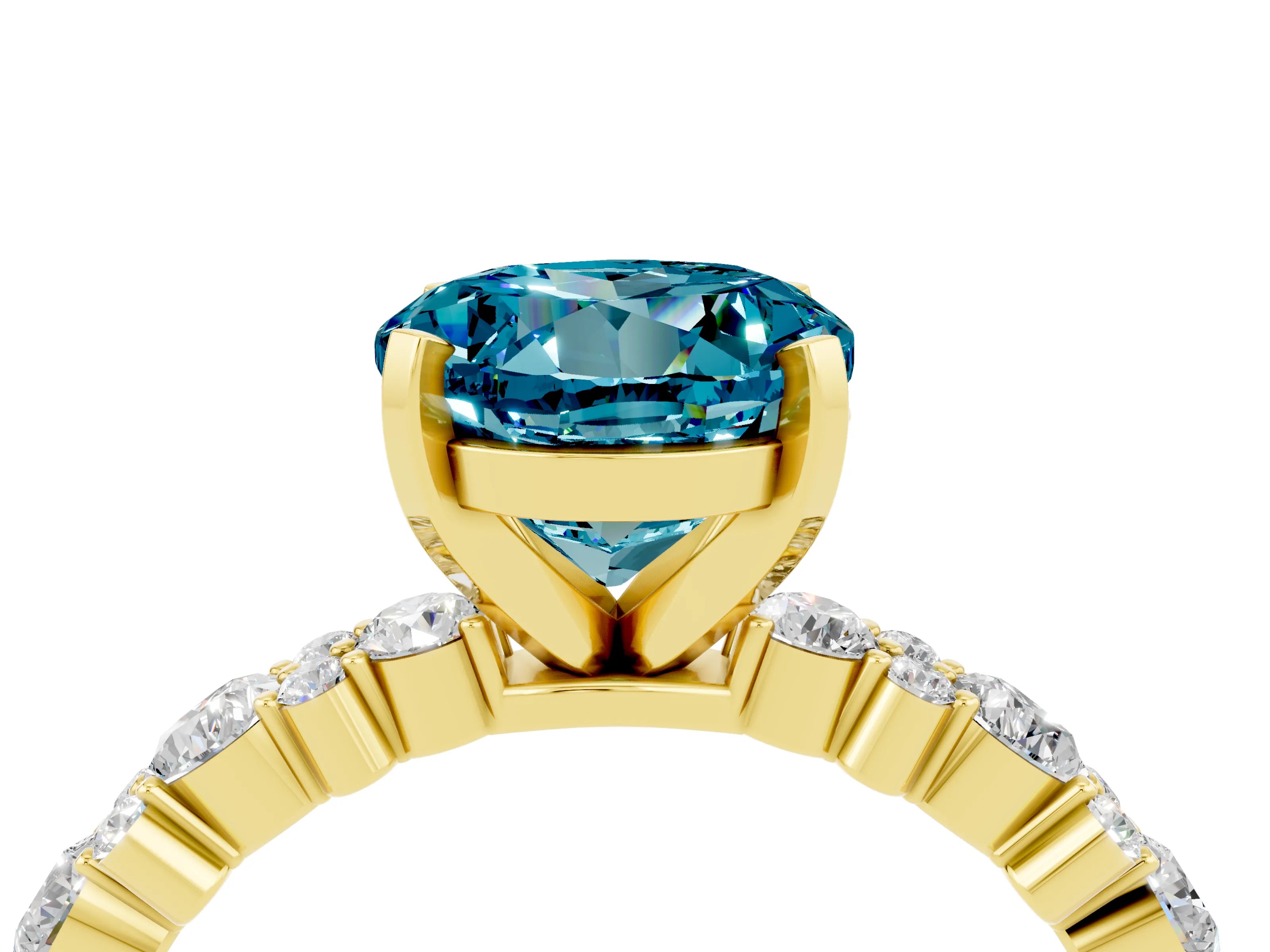 Yellow gold Round Cut Blue Topaz Solitaire with Side Stones, Pave Band, Four-Prong Setting_28