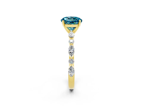 Yellow gold Round Cut Blue Topaz Solitaire with Side Stones on a Pavé Band and Four-Prong Setting_2