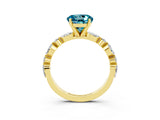 Yellow gold Round Cut Blue Topaz Solitaire with Side Stones on a Pavé Band and Four-Prong Setting_3