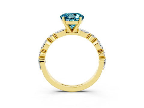 Yellow gold Round Cut Blue Topaz Solitaire with Side Stones on a Pavé Band and Four-Prong Setting_3