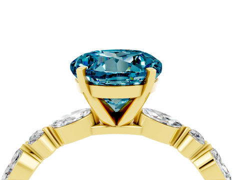 Yellow gold Round Cut Blue Topaz Solitaire with Side Stones on a Pavé Band and Four-Prong Setting_4