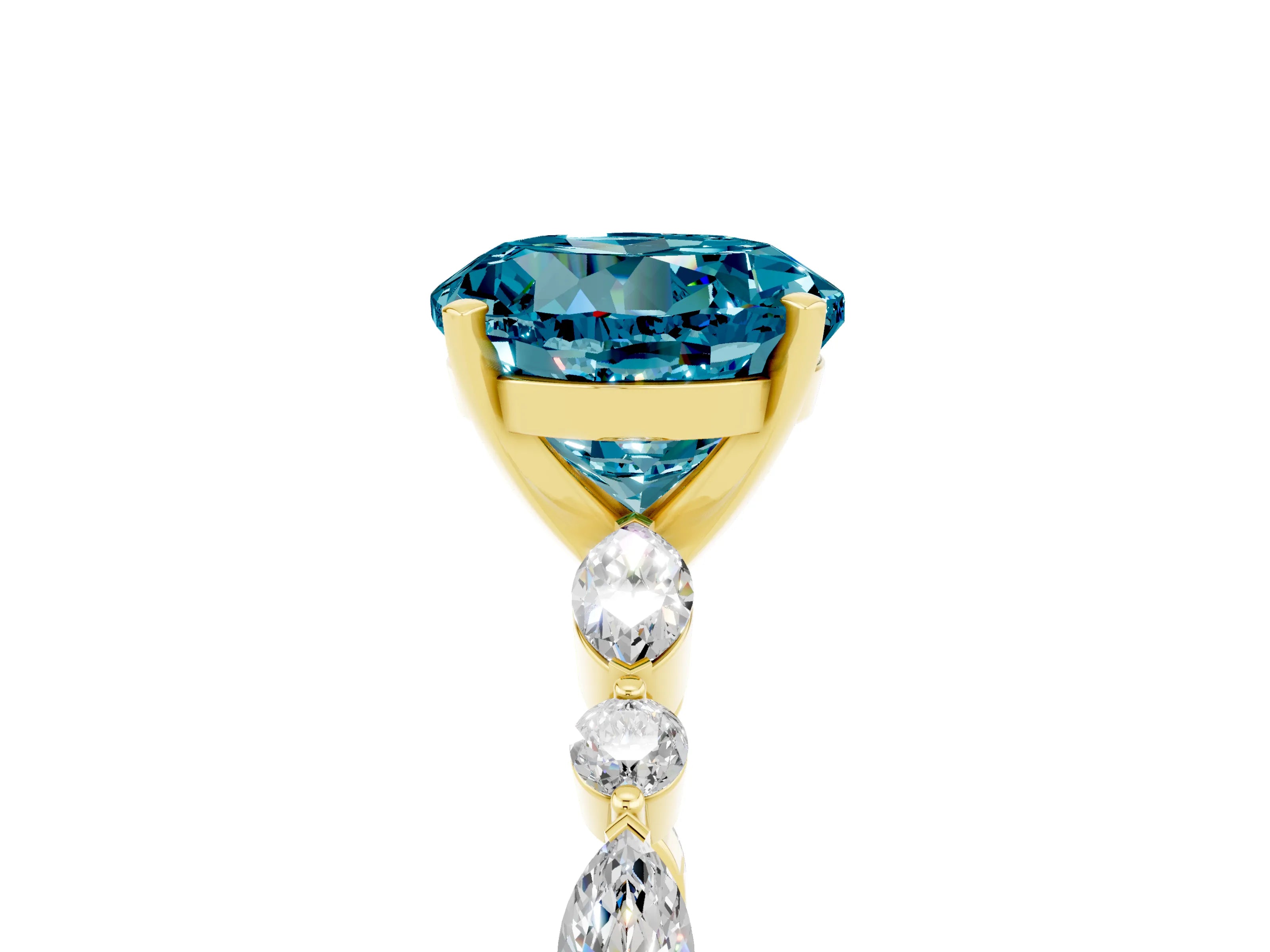 Yellow gold Round Cut Blue Topaz Solitaire with Side Stones on a Pavé Band and Four-Prong Setting_5
