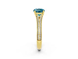 Yellow gold Round Cut Blue Topaz Split Shank Engagement Ring with Pavé Band_2