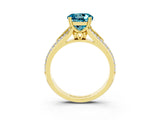 Yellow gold Round Cut Blue Topaz Split Shank Engagement Ring with Pavé Band_3