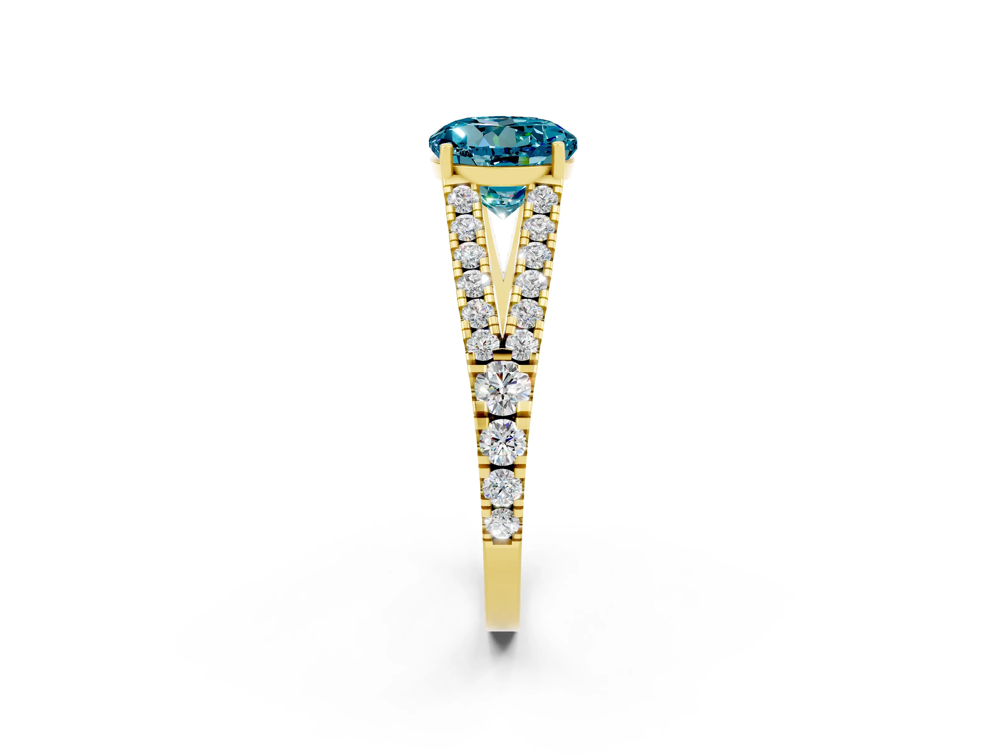 Yellow gold Round Cut Blue Topaz Split Shank Pavé Engagement Ring with Four-Prong Setting_14