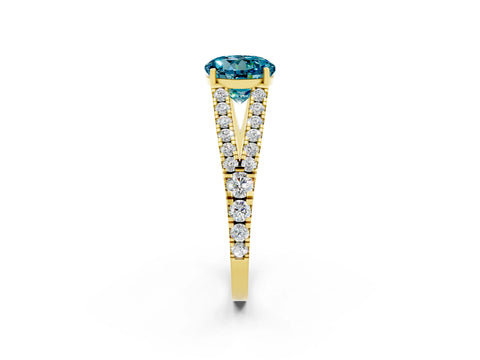 Yellow gold Round Cut Blue Topaz Split Shank Pavé Engagement Ring with Four-Prong Setting_14