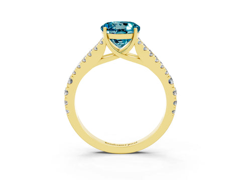 Yellow gold Round Cut Blue Topaz Split Shank Pavé Engagement Ring with Four-Prong Setting_15
