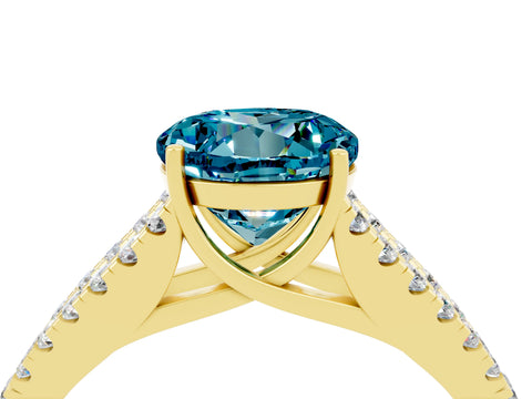 Yellow gold Round Cut Blue Topaz Split Shank Pavé Engagement Ring with Four-Prong Setting_16