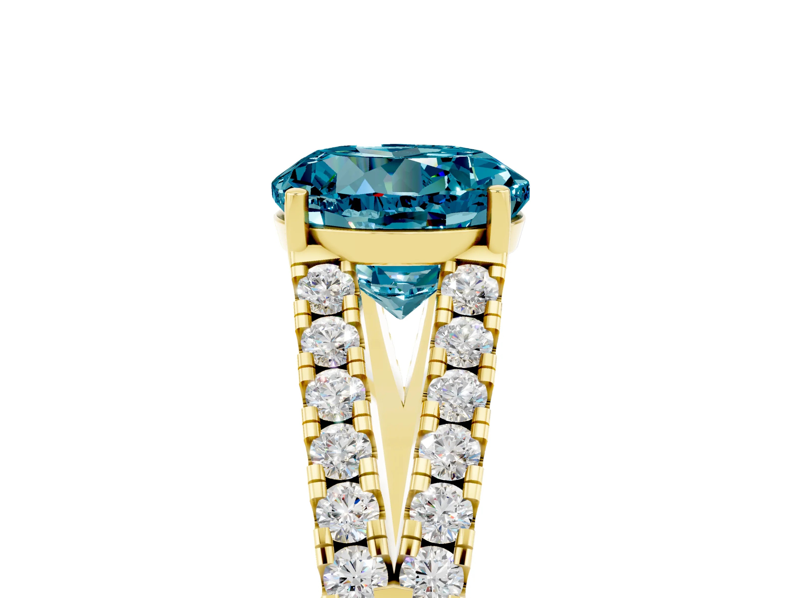 Yellow gold Round Cut Blue Topaz Split Shank Pavé Engagement Ring with Four-Prong Setting_17