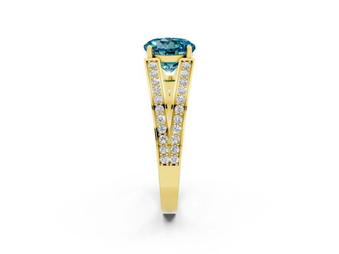 Yellow gold Round Cut Blue Topaz Split Shank Ring with Pavé Band and Four-Prong Setting_2