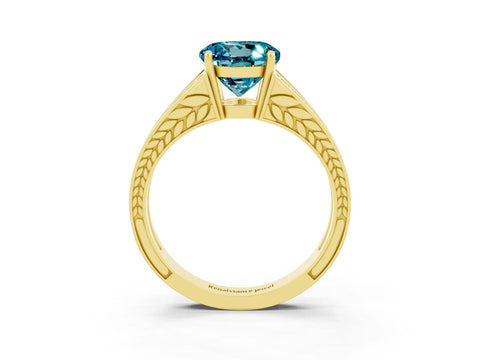 Yellow gold Round Cut Blue Topaz Split Shank Ring with Pavé Band and Four-Prong Setting_3