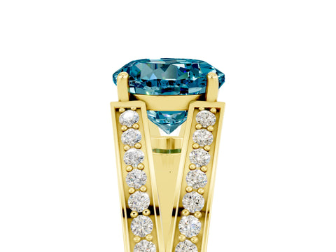 Yellow gold Round Cut Blue Topaz Split Shank Ring with Pavé Band and Four-Prong Setting_5