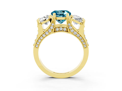 Yellow gold Round Cut Blue Topaz Three-Stone Ring with Channel Set Band and Four-Prong Setting_3