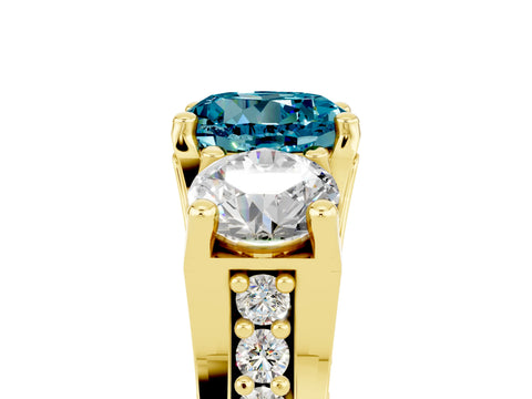 Yellow gold Round Cut Blue Topaz Three-Stone Ring with Channel Set Band and Four-Prong Setting_5