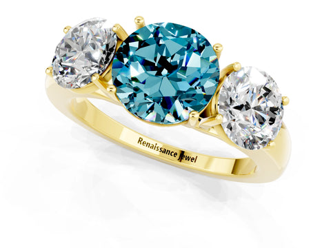 Yellow gold Round Cut Blue Topaz Three-Stone Ring with Four-Prong Setting and Classic Band_1