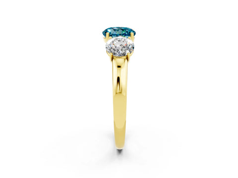 Yellow gold Round Cut Blue Topaz Three-Stone Ring with Four-Prong Setting and Classic Band_2