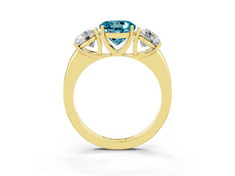 Yellow gold Round Cut Blue Topaz Three-Stone Ring with Four-Prong Setting and Classic Band_3