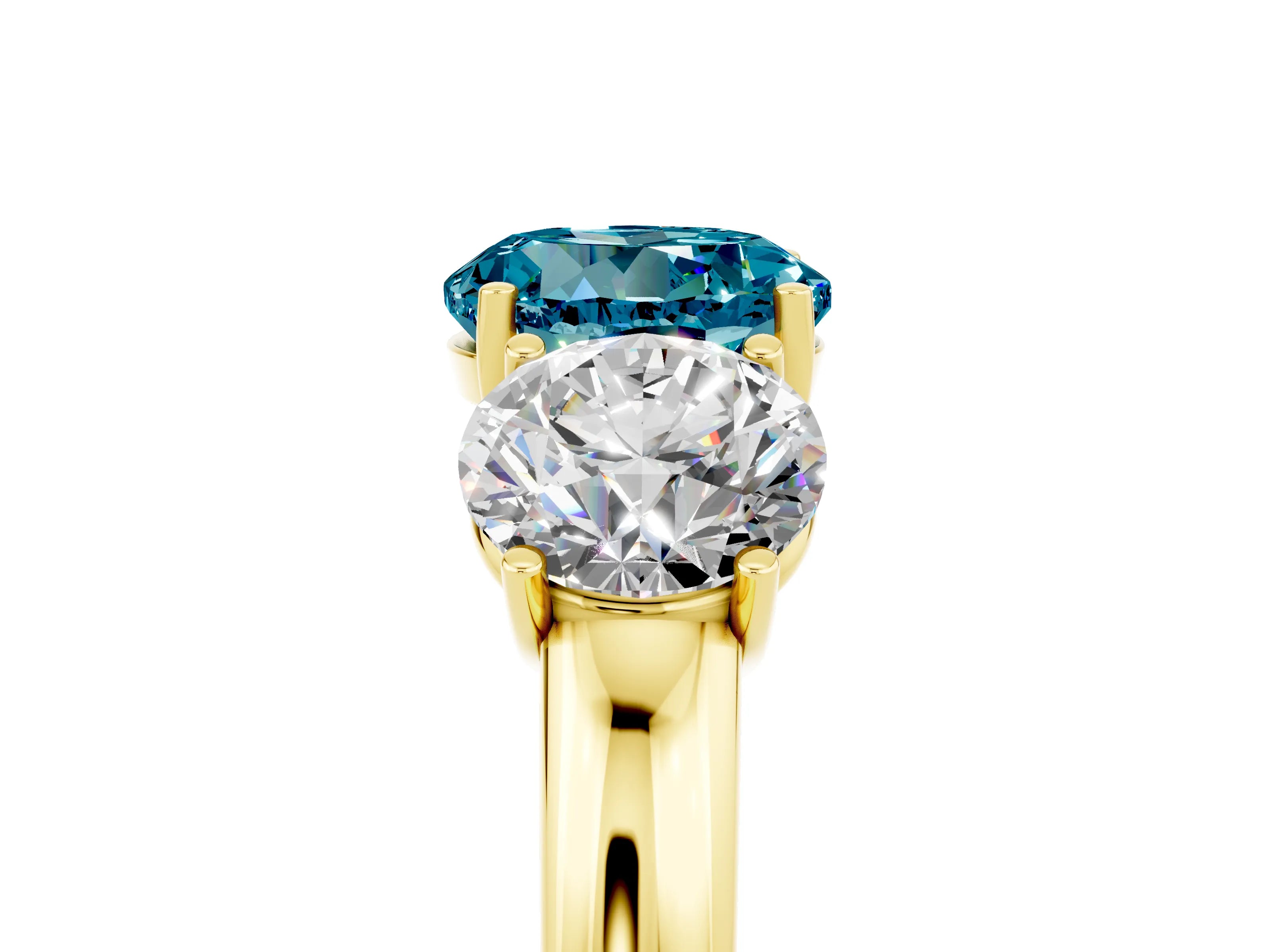 Yellow gold Round Cut Blue Topaz Three-Stone Ring with Four-Prong Setting and Classic Band_5
