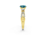 Yellow gold Round Cut Blue Topaz Three-Stone Ring with Pavé Split Shank and Four-Prong Setting_2