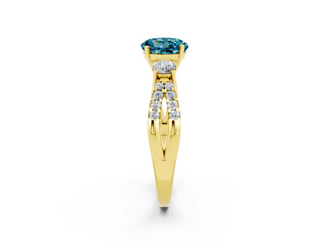 Yellow gold Round Cut Blue Topaz Three-Stone Ring with Pavé Split Shank and Four-Prong Setting_2