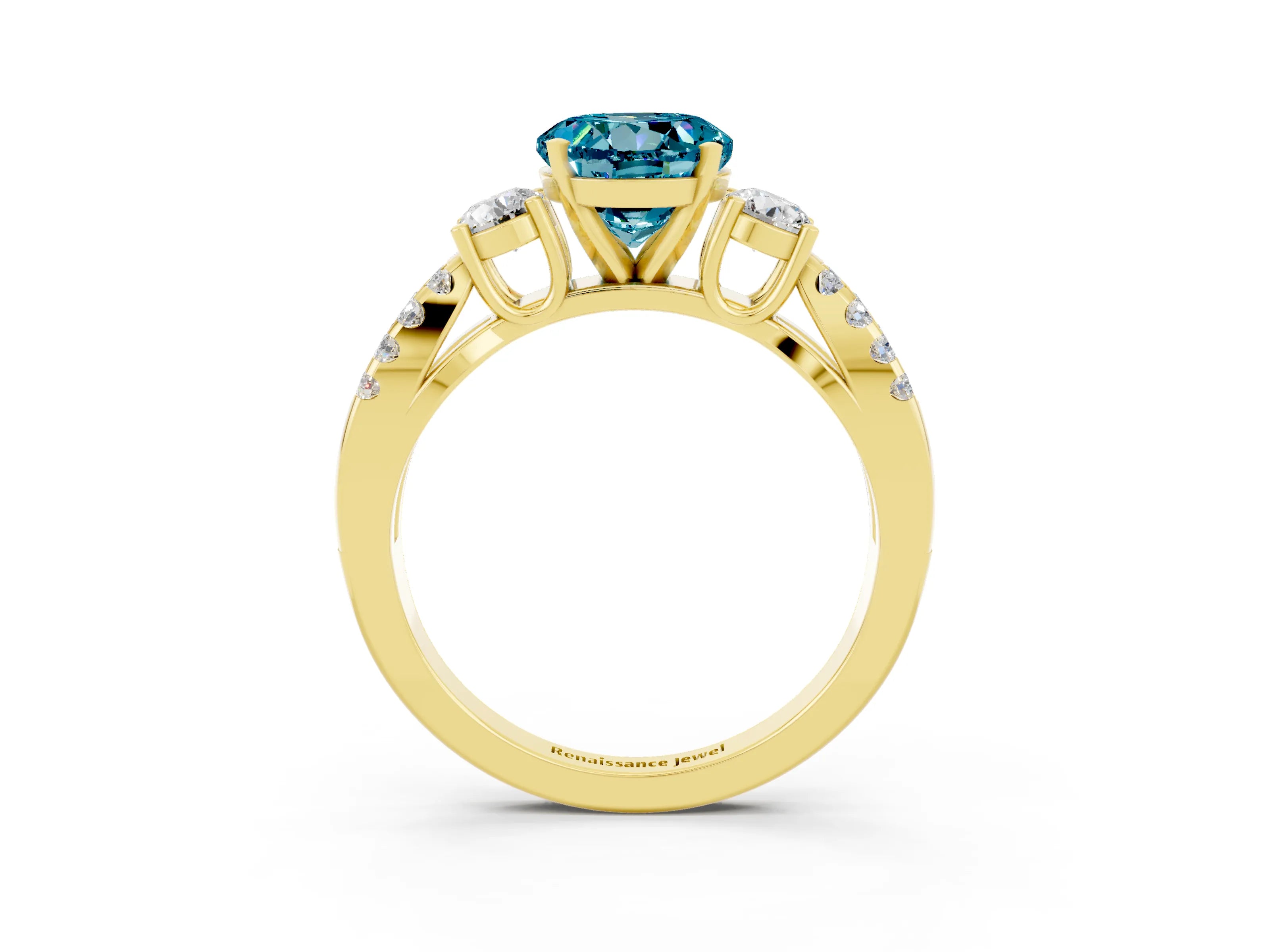 Yellow gold Round Cut Blue Topaz Three-Stone Ring with Pavé Split Shank and Four-Prong Setting_3