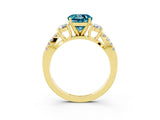Yellow gold Round Cut Blue Topaz Three-Stone Ring with Pavé Split Shank and Four-Prong Setting_3