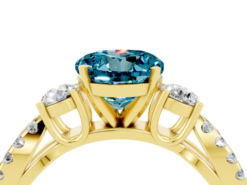 Yellow gold Round Cut Blue Topaz Three-Stone Ring with Pavé Split Shank and Four-Prong Setting_4
