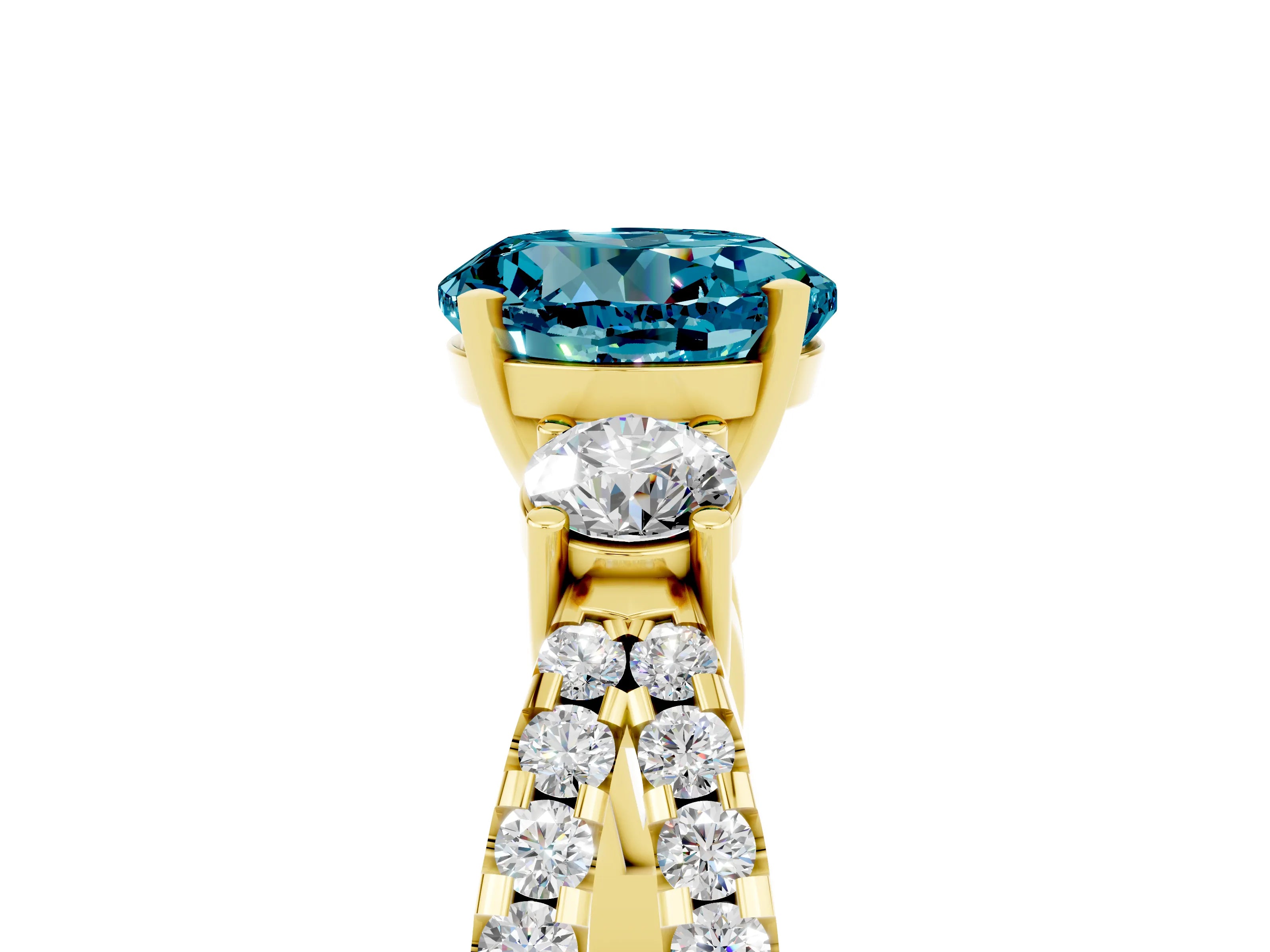Yellow gold Round Cut Blue Topaz Three-Stone Ring with Pavé Split Shank and Four-Prong Setting_5