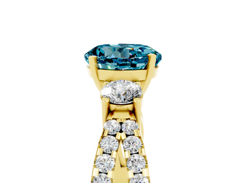Yellow gold Round Cut Blue Topaz Three-Stone Ring with Pavé Split Shank and Four-Prong Setting_5