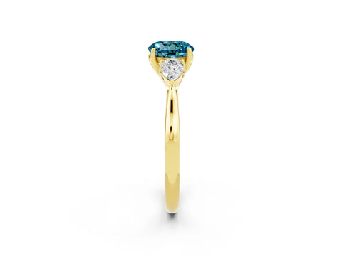 Yellow gold Round Cut Blue Topaz Three-Stone Ring with Pear Side Stones and Four-Prong Setting_14