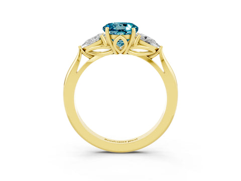 Yellow gold Round Cut Blue Topaz Three-Stone Ring with Pear Side Stones and Four-Prong Setting_15