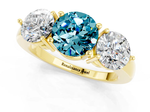Yellow gold Round Cut Blue Topaz Three-Stone Ring with Prong Setting and Classic Band_1