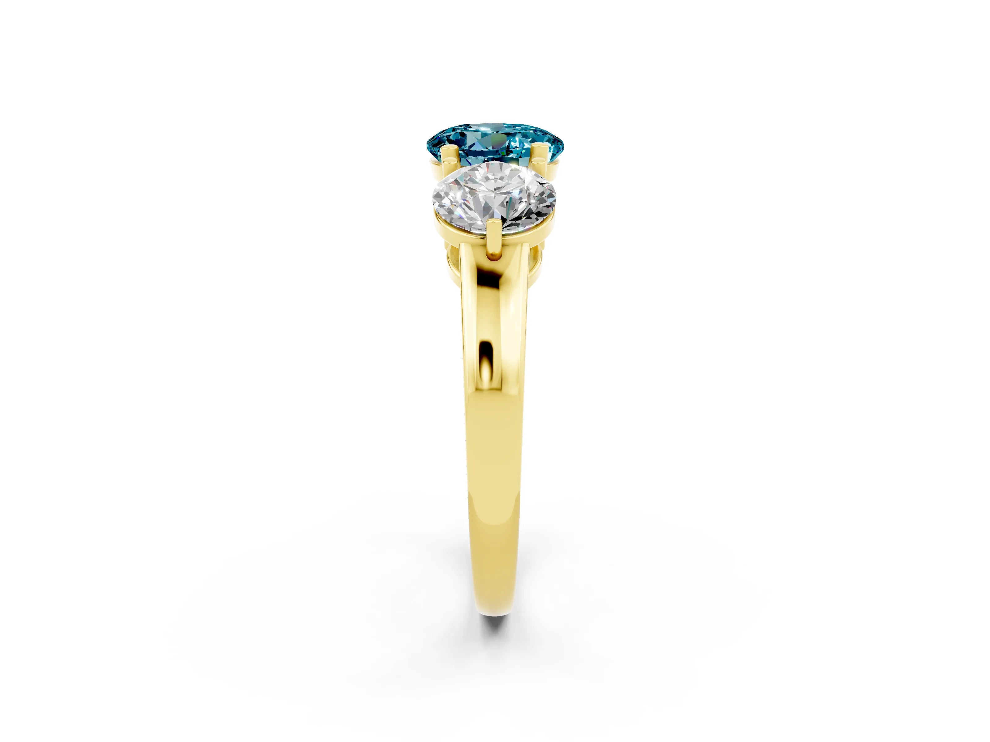 Yellow gold Round Cut Blue Topaz Three-Stone Ring with Prong Setting and Classic Band_2
