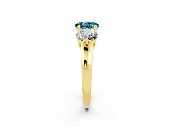Yellow gold Round Cut Blue Topaz Three-Stone Ring with Prong Setting and Classic Band